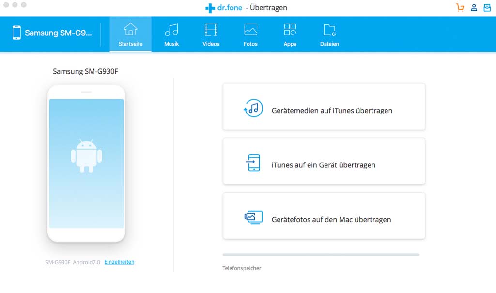 Wondershare Dr. Fone Mac Übertragen (Transfer) Android 5 Geräte