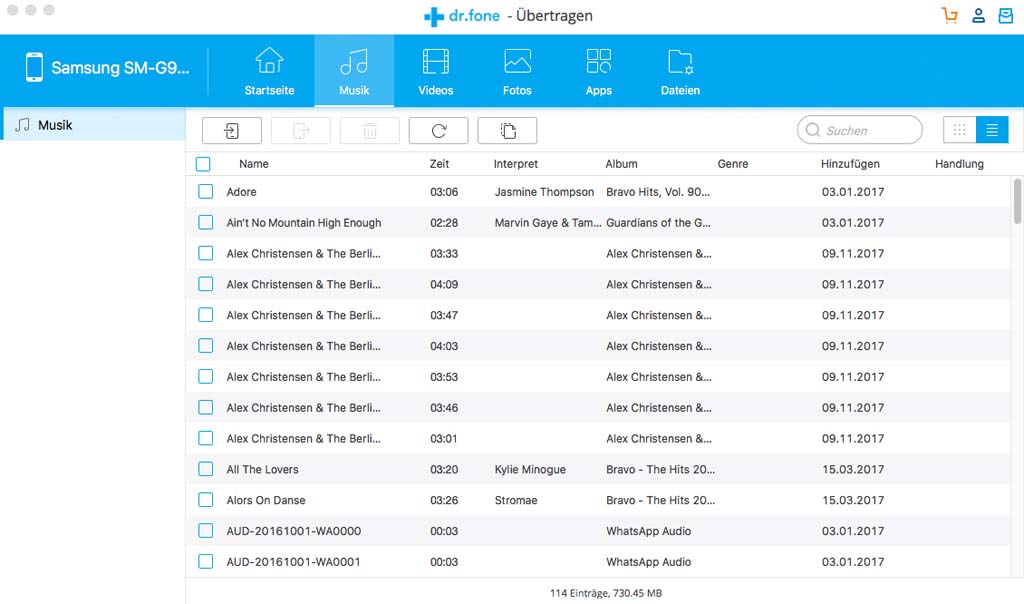 Wondershare Dr. Fone Mac Übertragen (Transfer) Android 5 Geräte