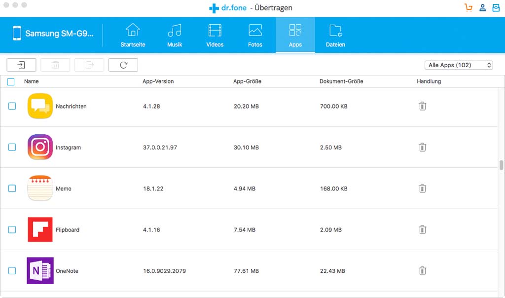 Wondershare Dr. Fone Mac Übertragen (Transfer) Android 5 Geräte