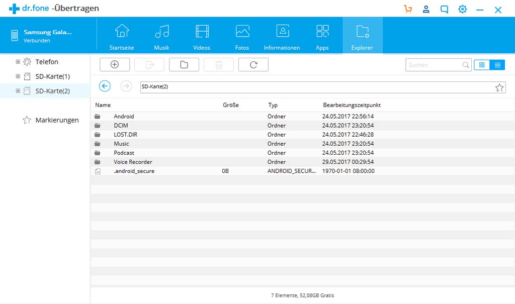 Wondershare Dr. Fone Übertragen (Transfer) Android 5 Geräte