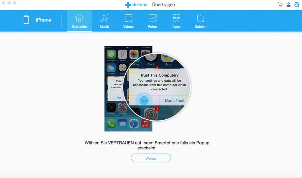 Wondershare Dr. Fone Mac Übertragen (Transfer) iOS 5 Geräte