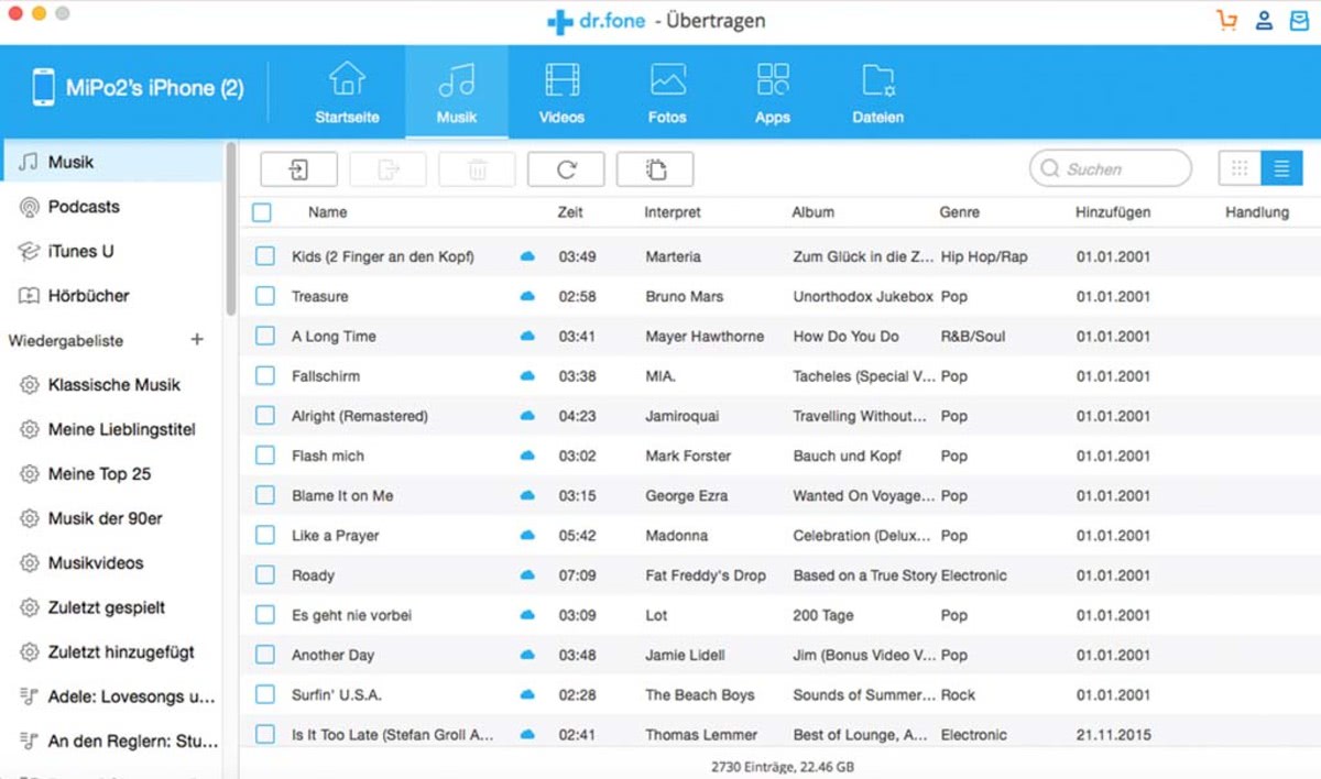 Wondershare Dr. Fone Mac Übertragen (Transfer) iOS 5 Geräte