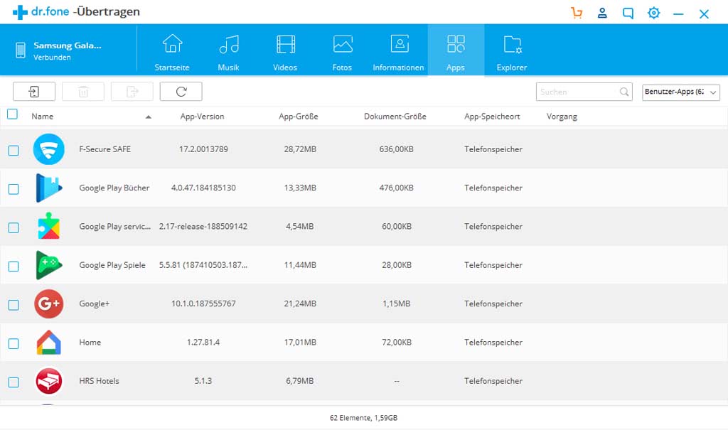 Wondershare Dr. Fone Übertragen (Transfer) Android 5 Geräte